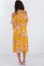 Floral Wrap Midi Dress - Yellow