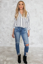 Boyfriend Striped Button-Up Shirt - Haute & Rebellious