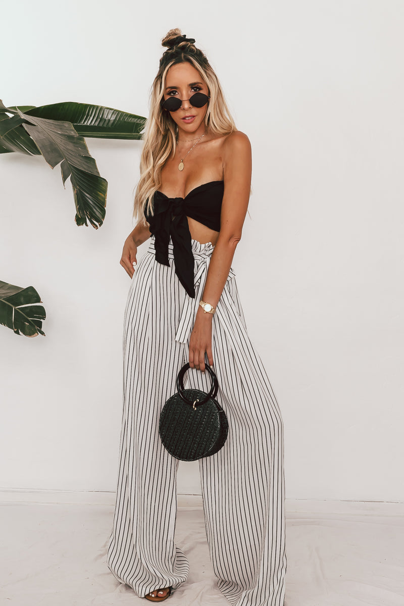 Striped Palazzo Pant with Tie Waist