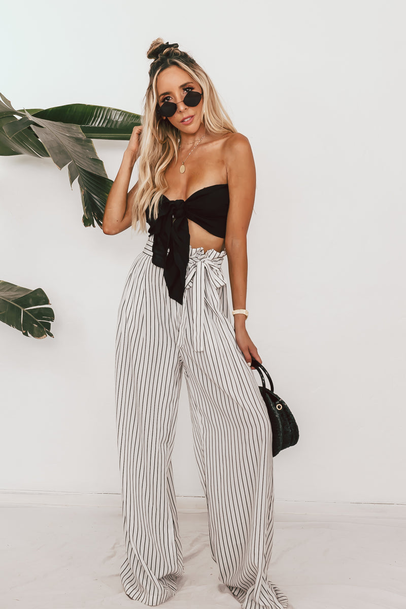 Striped Palazzo Pant with Tie Waist