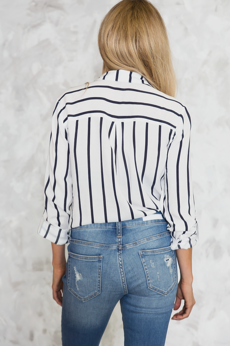 Boyfriend Striped Button-Up Shirt - Haute & Rebellious