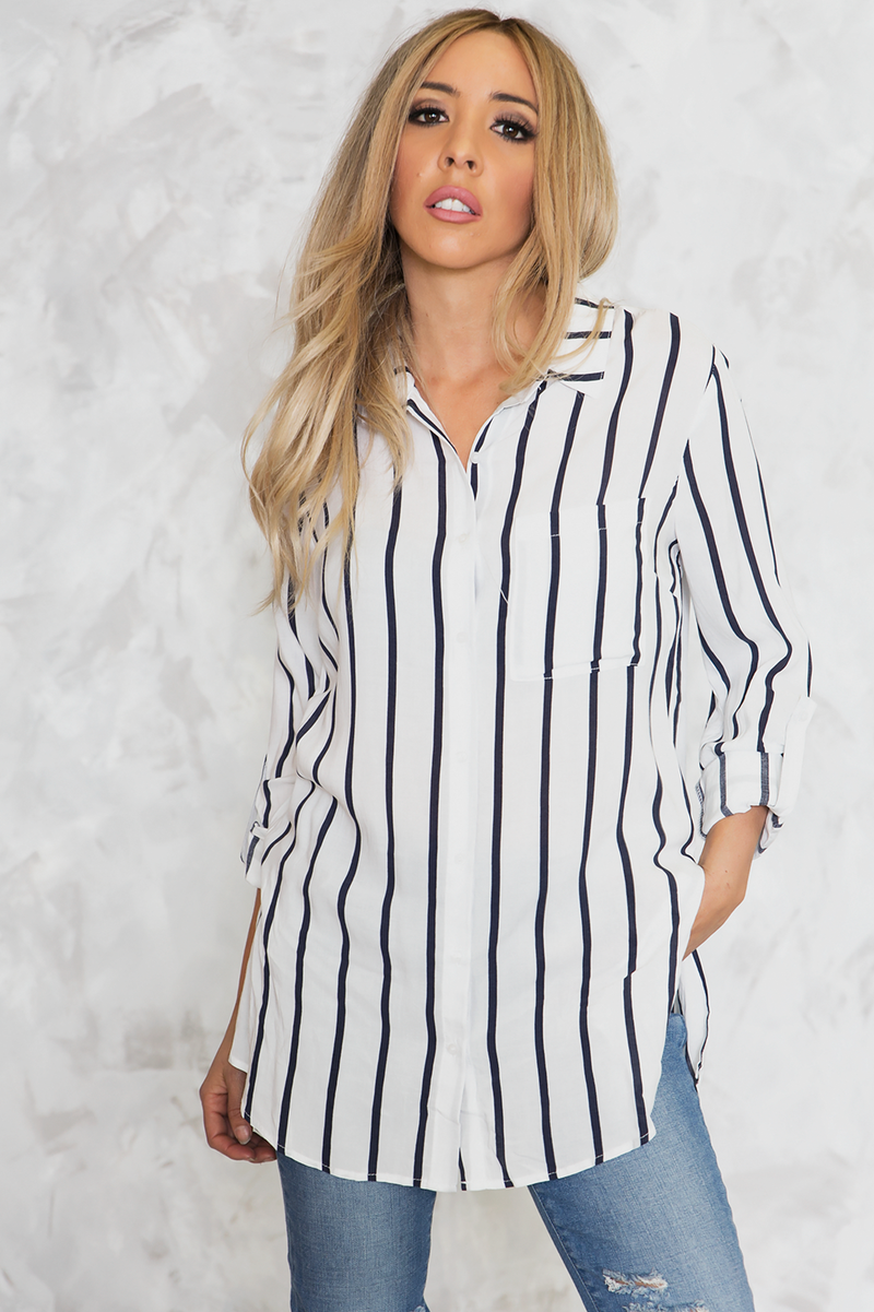 Boyfriend Striped Button-Up Shirt - Haute & Rebellious