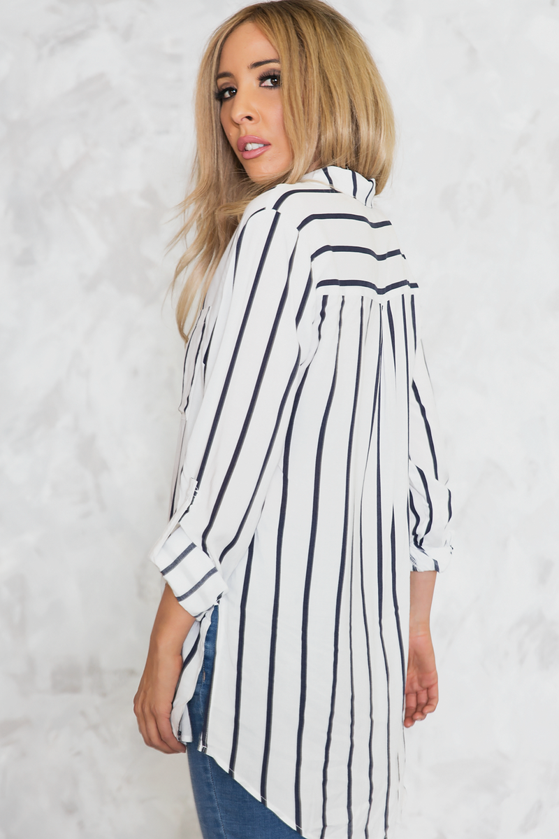 Boyfriend Striped Button-Up Shirt - Haute & Rebellious