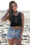 Lace-Up Knit Crop Top - Black