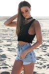 Lace-Up Knit Crop Top - Black