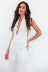 Deep-V Sleeveless Jumpsuit - White