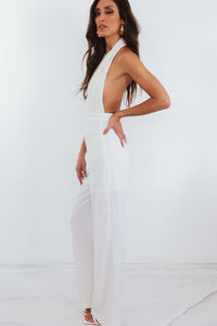 Deep-V Sleeveless Jumpsuit - White