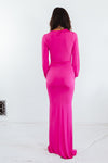 Long Sleeve Deep V Dress - Fuchsia