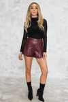 Only Stitched Leather Shorts - Maroon - Haute & Rebellious