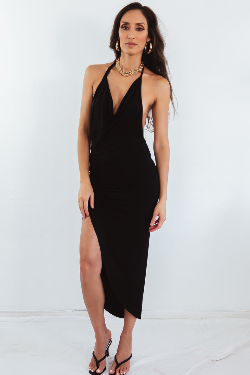 High-Slit Asymmetric Hem Dress