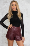 Only Stitched Leather Shorts - Maroon - Haute & Rebellious