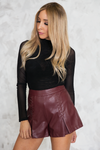 Only Stitched Leather Shorts - Maroon - Haute & Rebellious