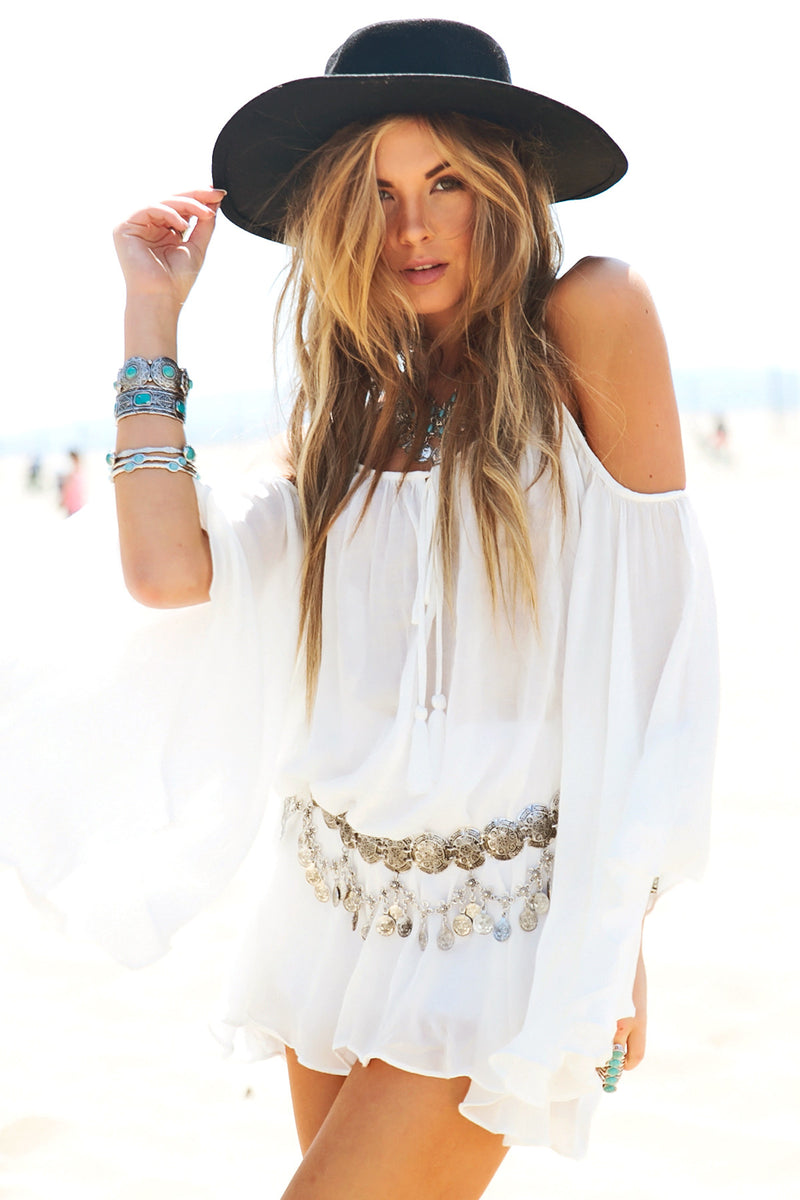 Trya Bell Sleeve Dress - White - Haute & Rebellious