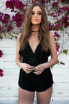 Lace Deep-V Romper - Black