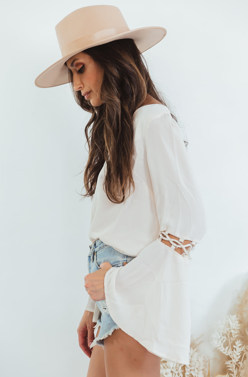 TANGLED SLEEVE CHIFFON BLOUSE - Cream