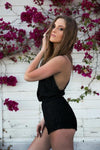 Lace Deep-V Romper - Black