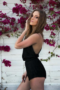 Lace Deep-V Romper - Black
