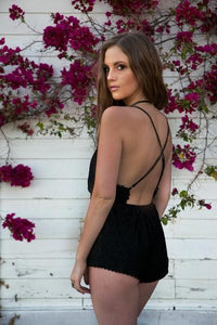 Lace Deep-V Romper - Black