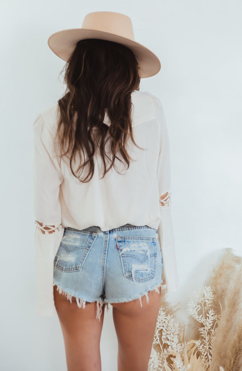 TANGLED SLEEVE CHIFFON BLOUSE - Cream