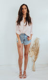 Sheer Chiffon Button-Up Shirt - Light Rose