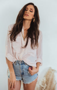 Sheer Chiffon Button-Up Shirt - Light Rose