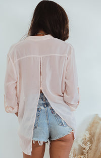 Sheer Chiffon Button-Up Shirt - Light Rose