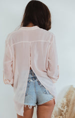Sheer Chiffon Button-Up Shirt - Light Rose