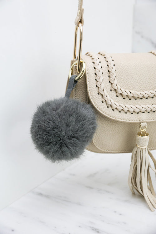 Fur Pom-Pom Key Chain - Grey - Haute & Rebellious