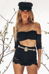 High Waisted Lace Shorts - Black