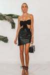 Vegan Leather Skirt with Asymmetric Hem - Black