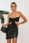Vegan Leather Skirt with Asymmetric Hem - Black