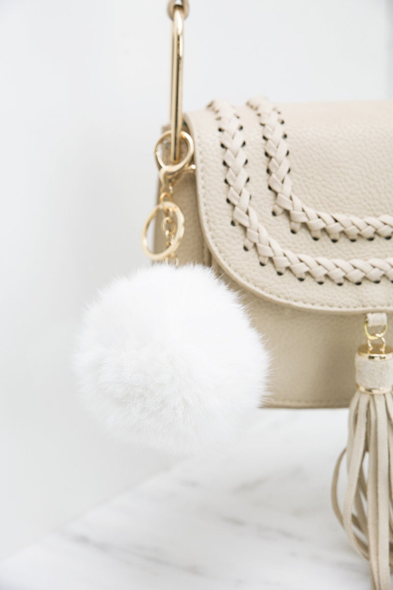 Fur Pom-Pom Key Chain - White - Haute & Rebellious