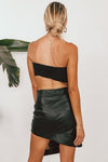 Vegan Leather Skirt with Asymmetric Hem - Black