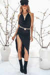 High-Slit Asymmetric Hem Dress