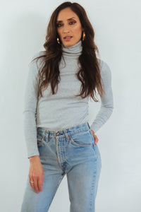 Ribbed Turtleneck Top - Grey