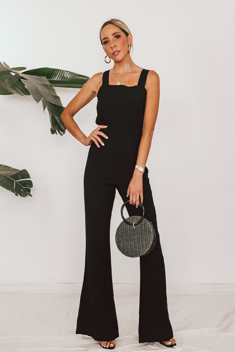 Woven Overall Jumpsuit with Tie Back Detail