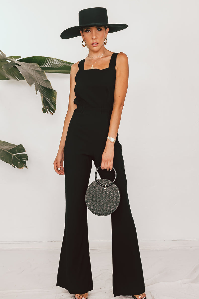 Woven Overall Jumpsuit with Tie Back Detail