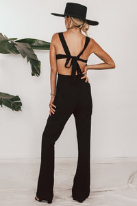 Woven Overall Jumpsuit with Tie Back Detail