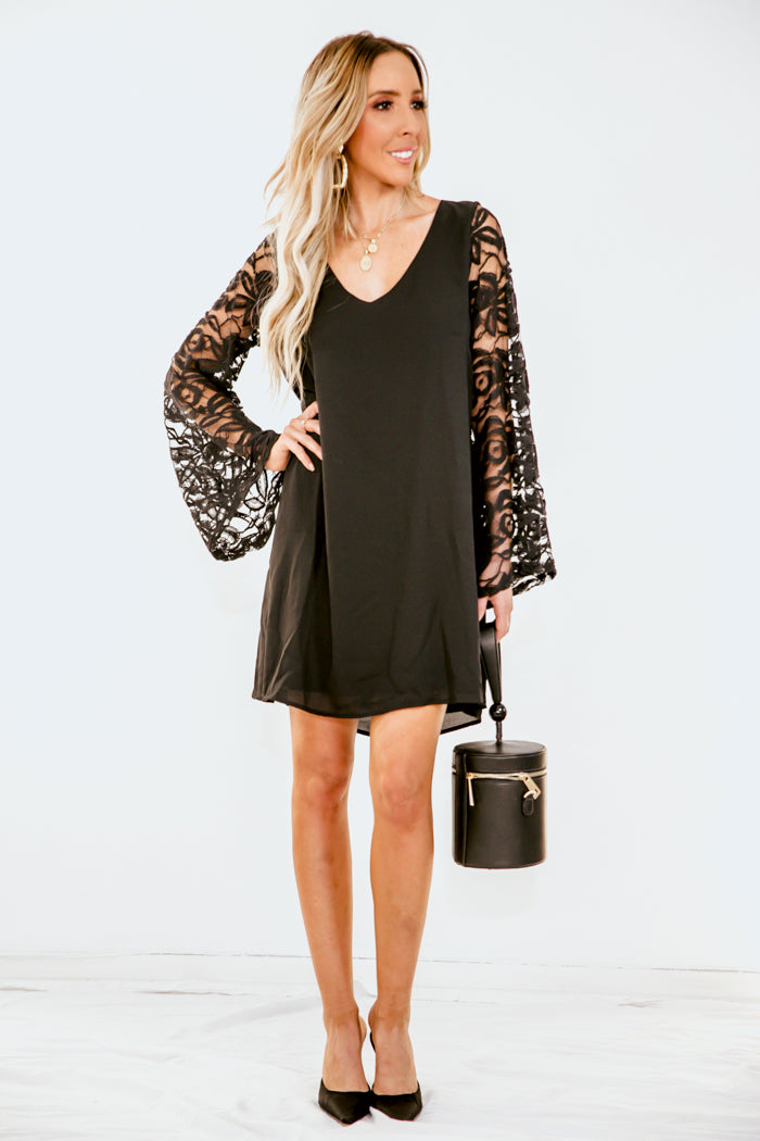 Lace Bell-Sleeve Mini Dress