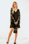 Lace Bell-Sleeve Mini Dress - Black