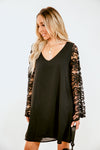 Lace Bell-Sleeve Mini Dress - Black