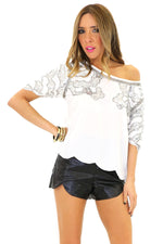 HESTER SEQUIN SHOULDER TOP - White - Haute & Rebellious