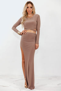 Crop Top & Slit Skirt Set - Taupe