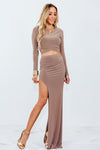 Crop Top & Slit Skirt Set - Taupe