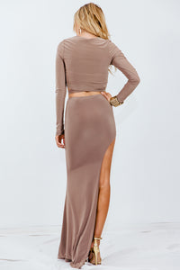 Crop Top & Slit Skirt Set - Taupe