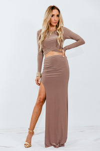 Crop Top & Slit Skirt Set - Taupe