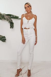 Fitted Stretch Denim Pants - White