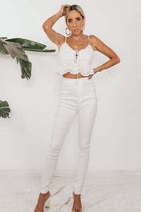 Fitted Stretch Denim Pants - White