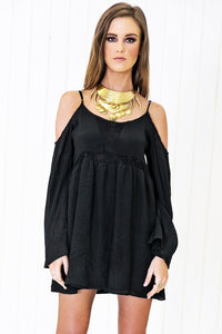 Feather Bell-Sleeve Sun Dress - Black - Haute & Rebellious