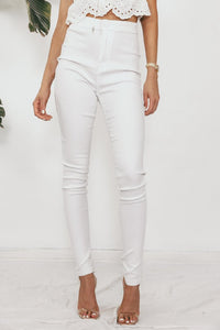 Fitted Stretch Denim Pants - White